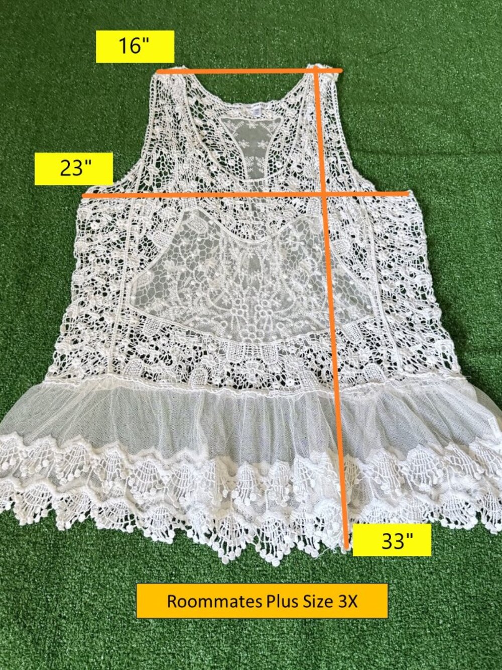Roommates Boho Ivory Crochet Lace Sheer Tank Top Festival Cover Up Plus Size 3X - Picture 2 of 14